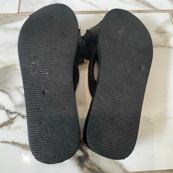 Y2K Black Wedge Heel Thong Sandals Mesh Bow Size 39EU, 8.5-9 US Retro Throw Back - Picture 10 of 10